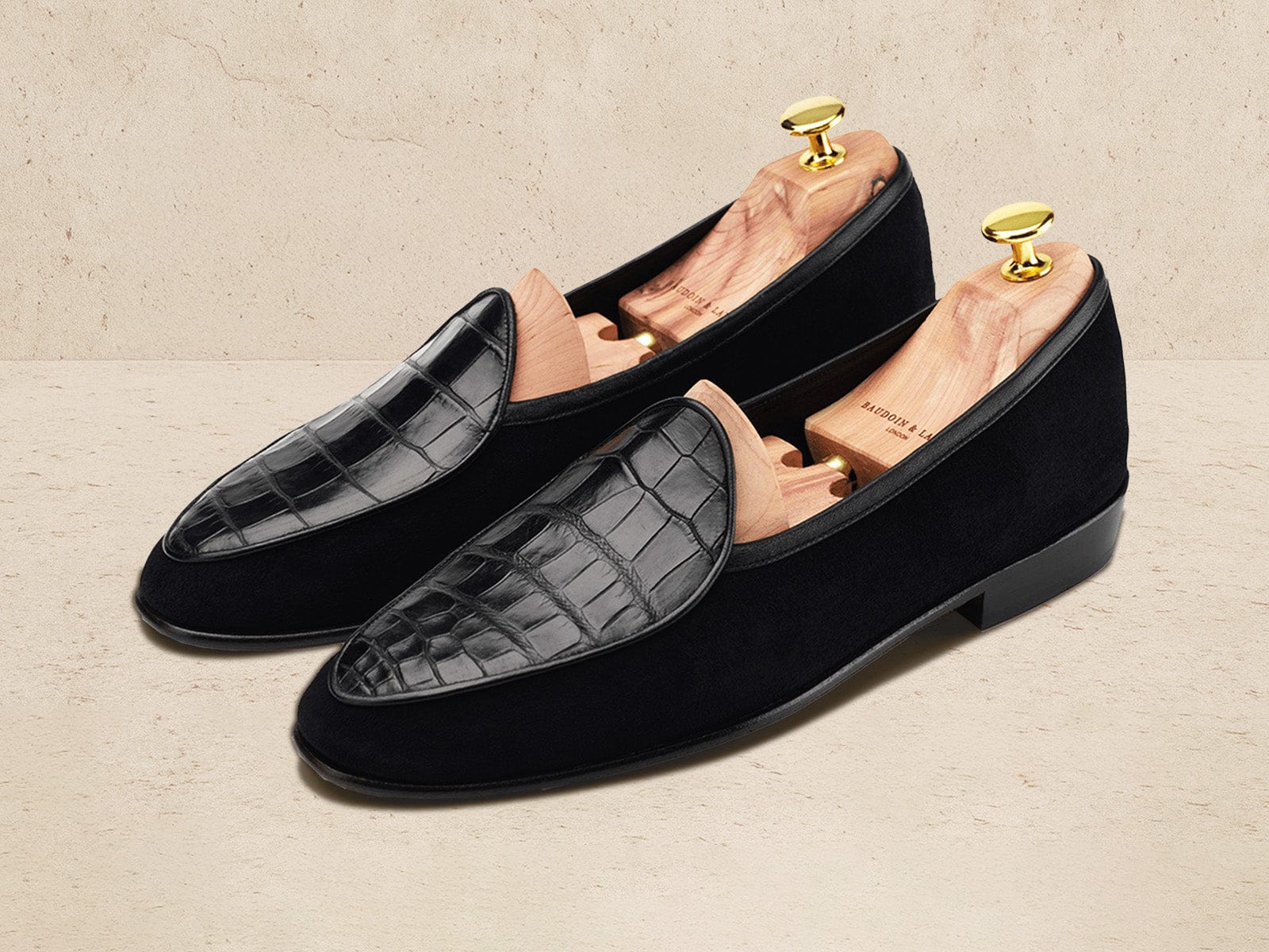 Sagan Classic Precious Leather Loafers in Black Suede and Crocodile