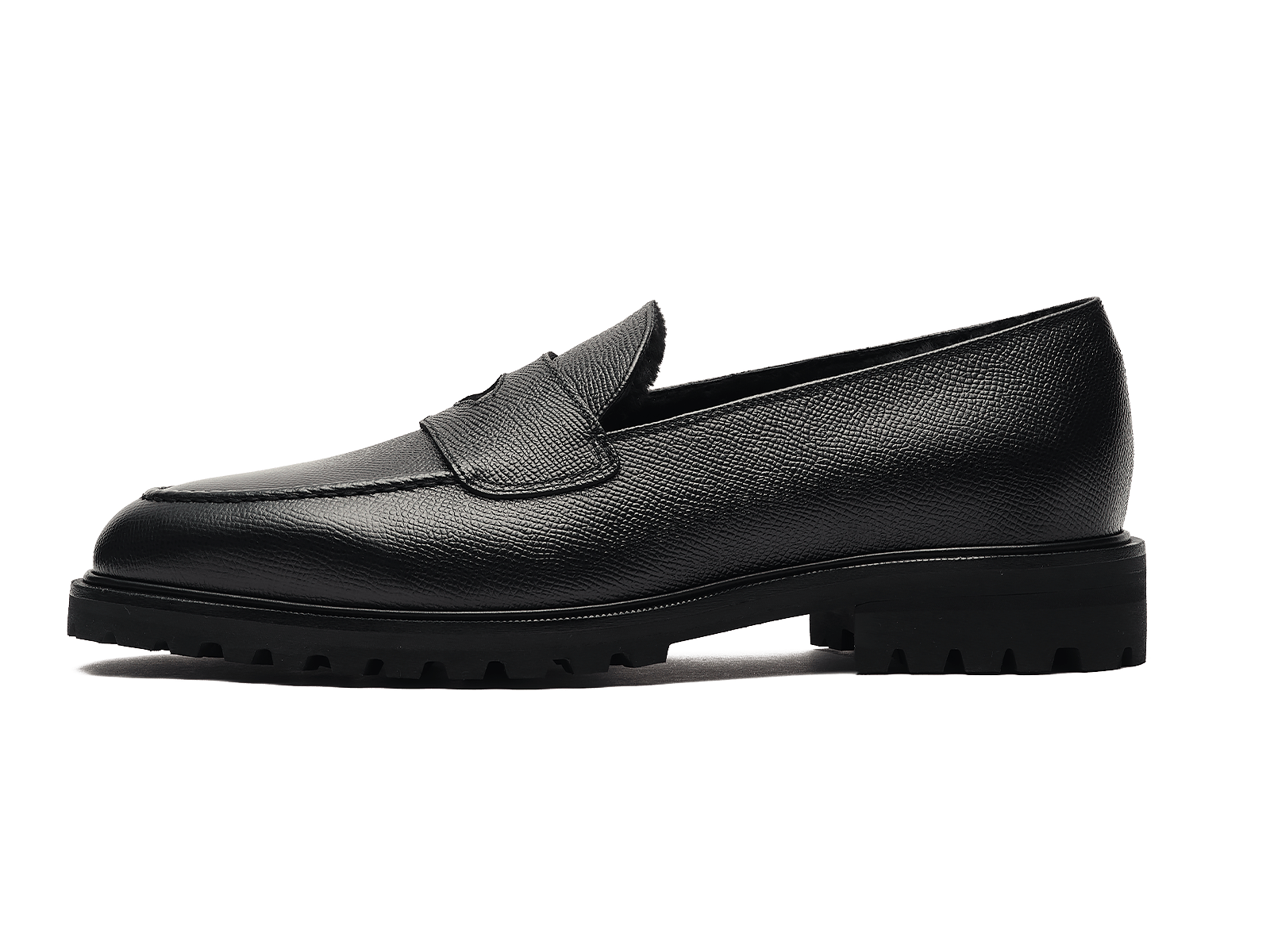 Pall Mall Loafers in Black Hatch Grain Calf with Shearling