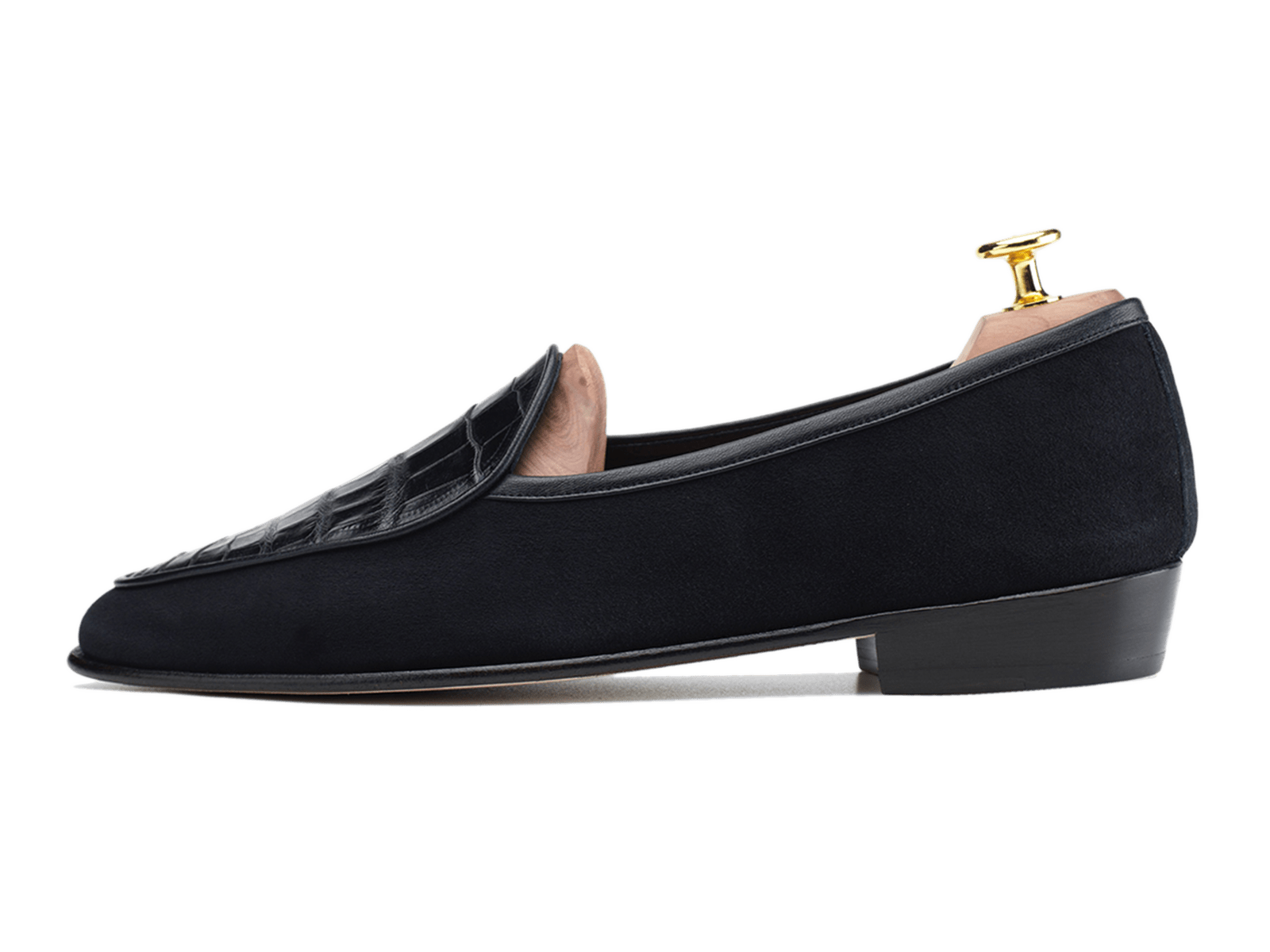 Sagan Classic Precious Leather Loafers in Black Suede and Crocodile